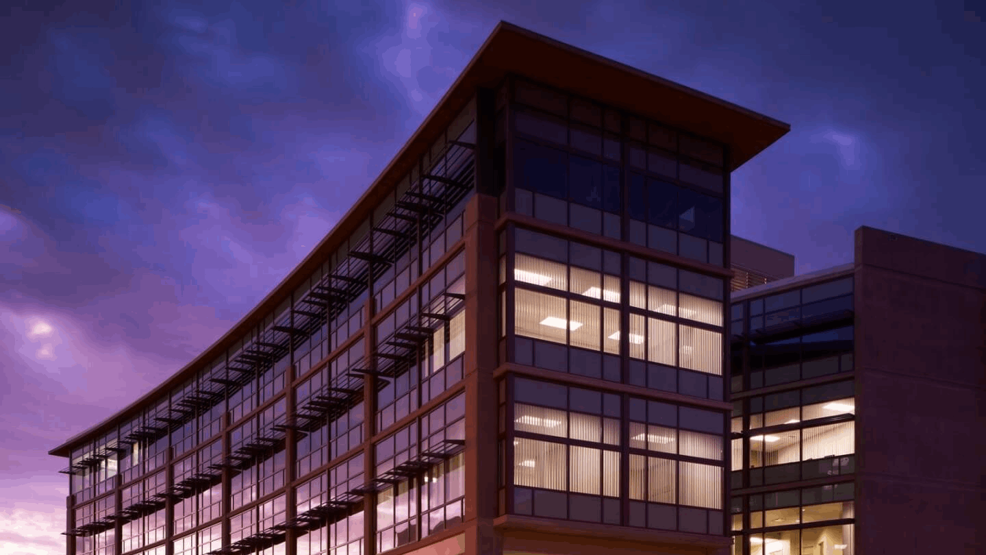 Medical Education building at sunset