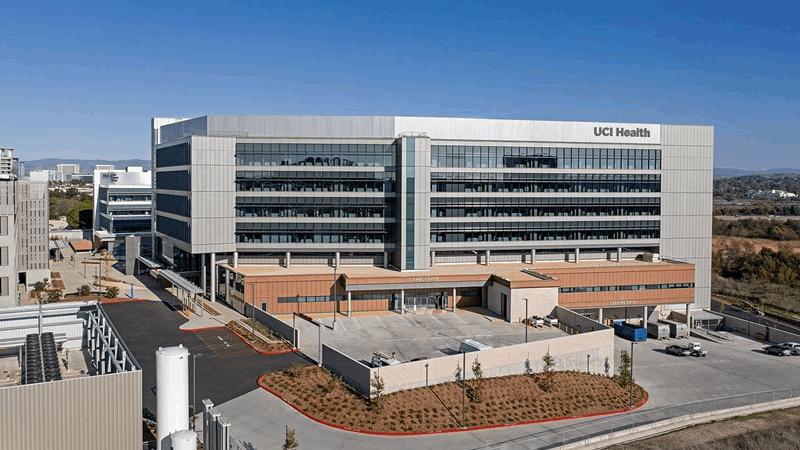 An aerial view of the UCI Health - Irvine hospital.