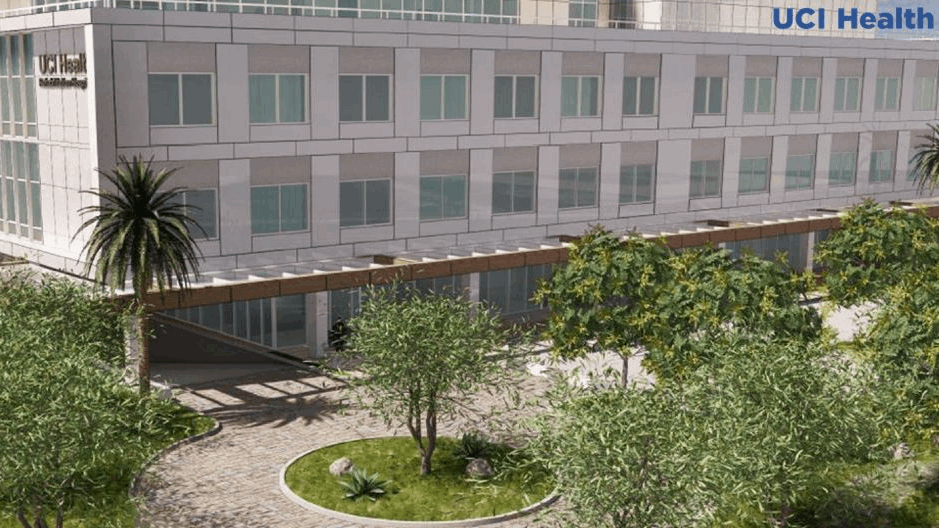 An aerial view of the UCI Health - Irvine hospital.