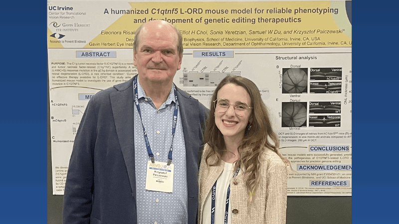 Krzysztof Palczewski, PhD, distinguished professor in the Department of Ophthalmology & Visual Sciences, and Eleonora Risaliti, graduate student researcher in the Department of Physiology & Biophysics.