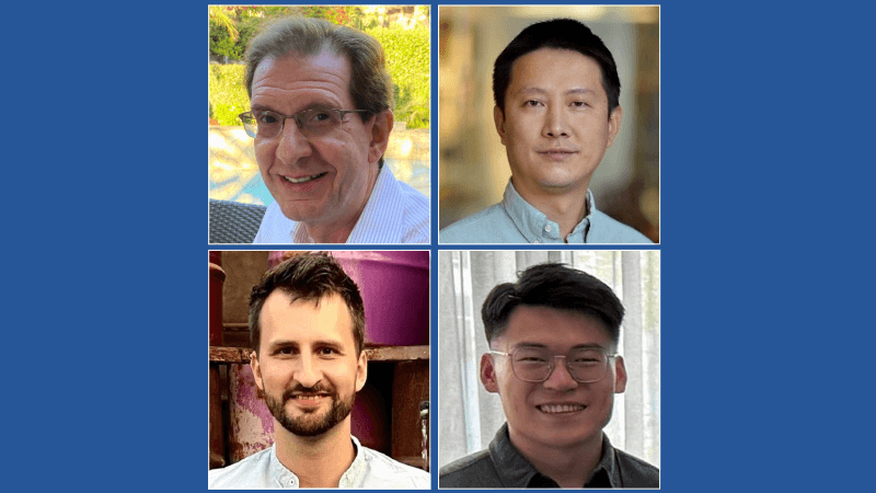 Headshots of four UC Irvine School of Medicine researchers against a blue background 