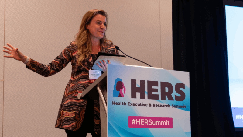 Sophie Zaaijer, PhD, speaking at a conference